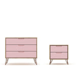Nuuk 3-Drawer Dresser and Night Table Set - Nature/Rose Pink