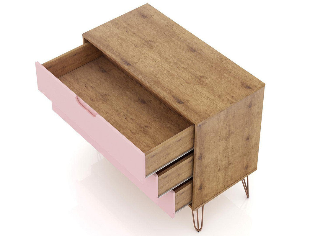 Nuuk 3-Drawer Dresser and Night Table Set - Nature/Rose Pink
