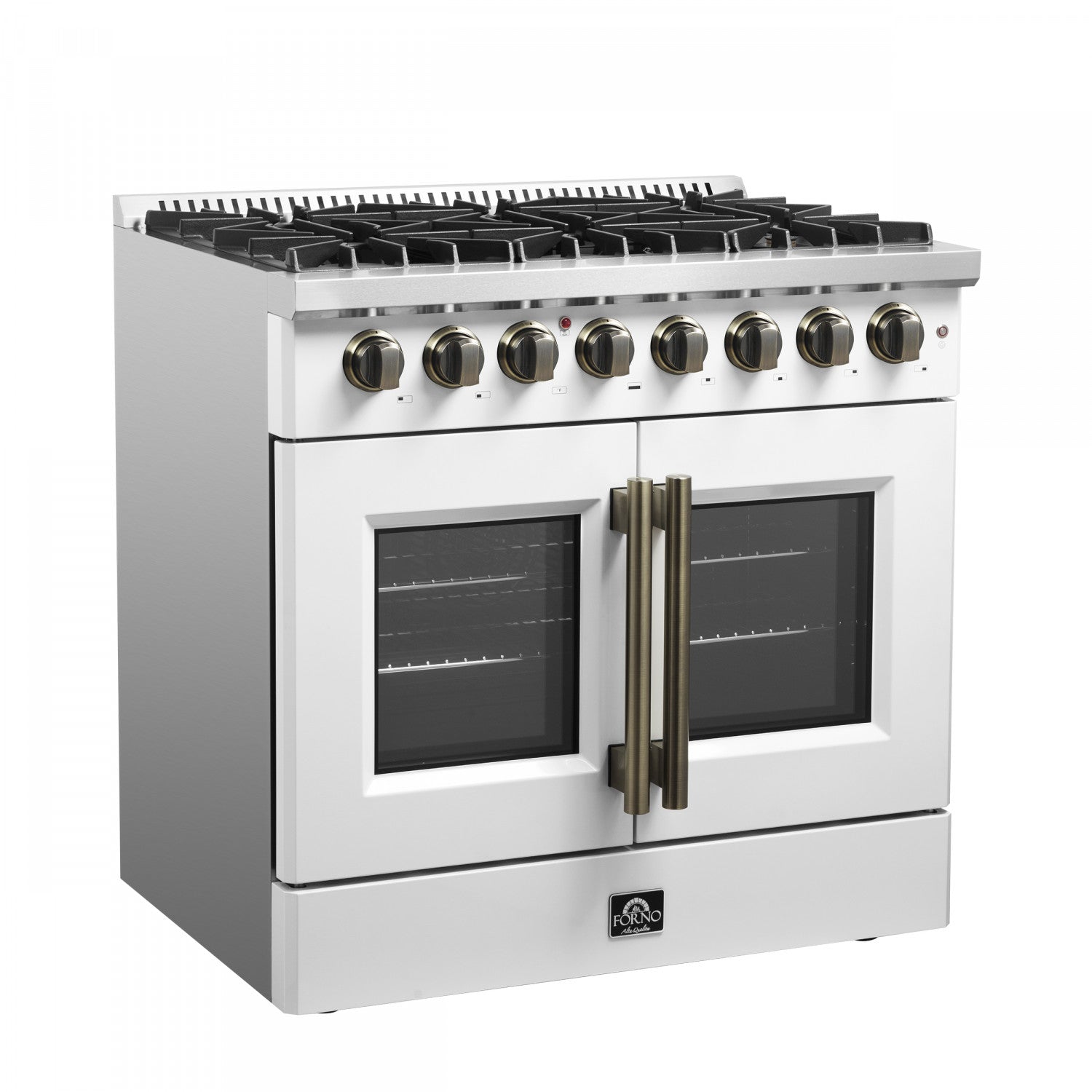 Forno Galiano 36" White French Door Dual Fuel Range with True Convection (5.36 Cu. Ft.) - FFSGS6356-36WHT