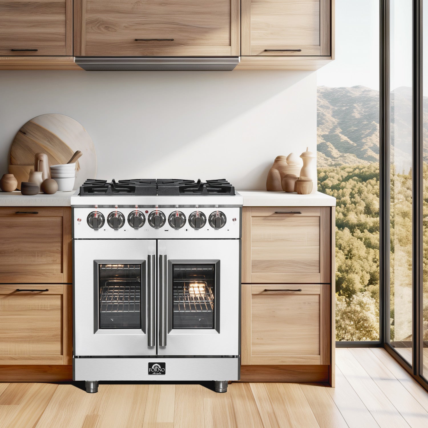 Forno Massimo 30" Stainless Steel French Door Dual Fuel Range with True Convection (4.32 Cu. Ft.) - FFSGS6325-30