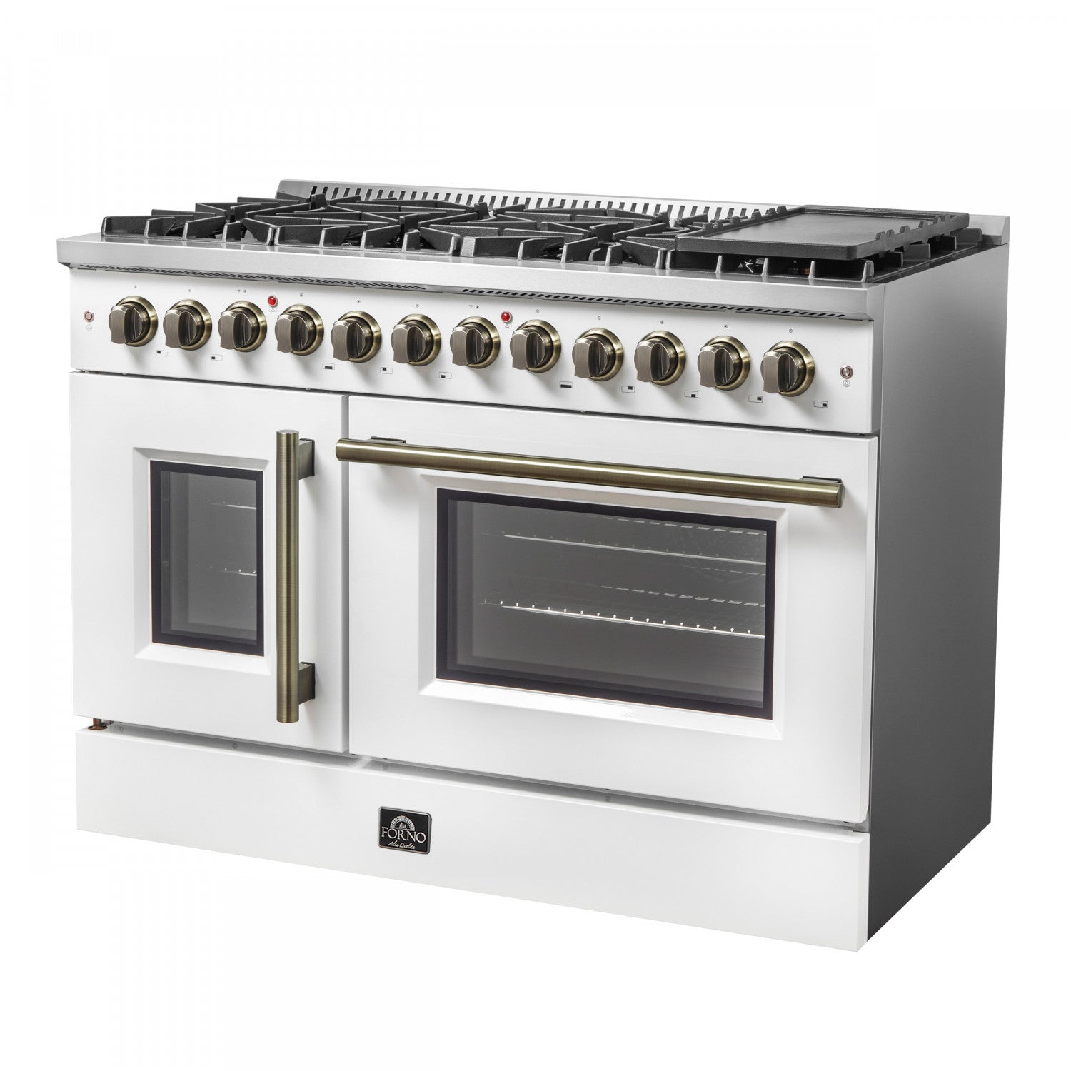 Forno Galiano 48" White Freestanding Dual Fuel Double Oven Range with True Convection (6.58 Cu. Ft.) - FFSGS6356-48WHT