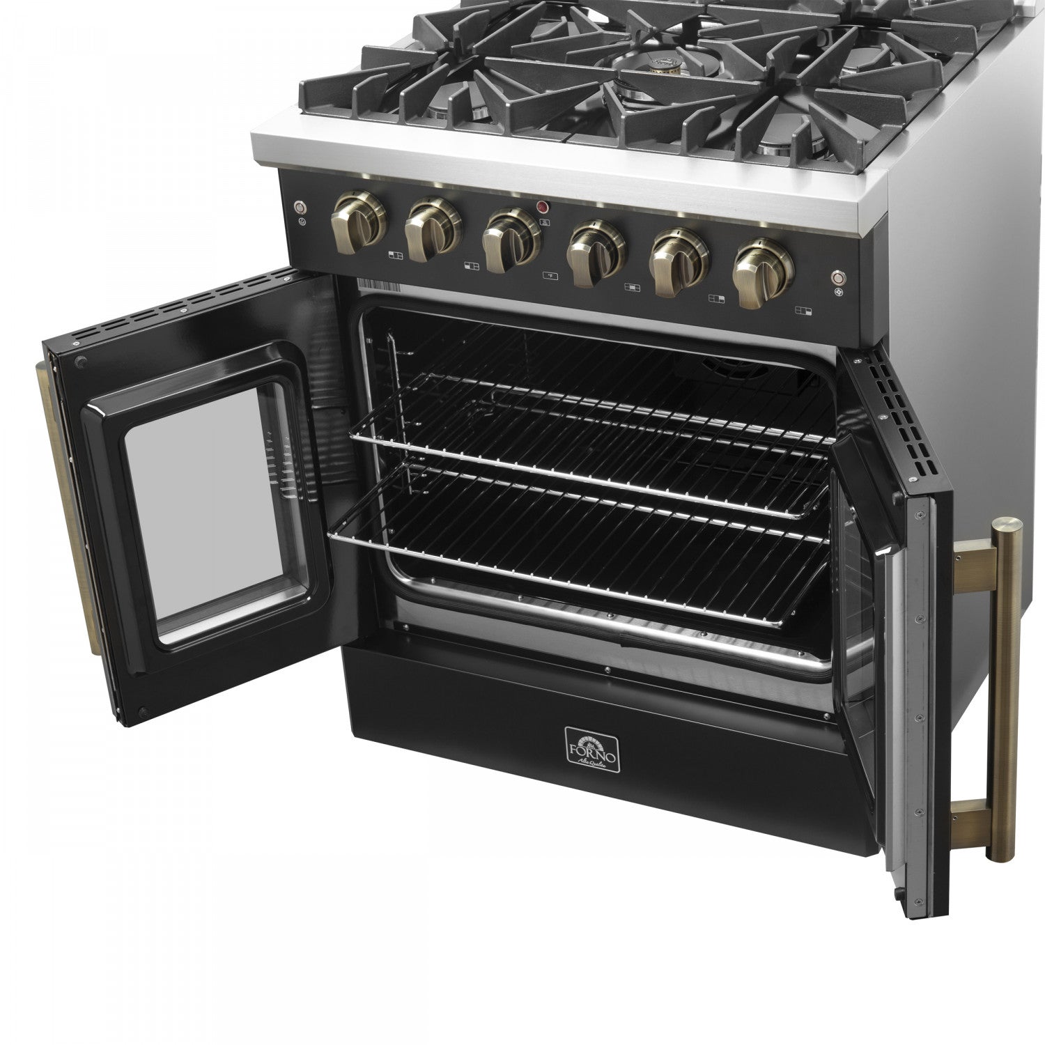 Forno Galiano 30" Black French Door Freestanding Gas Range (4.32 Cu. Ft.) - FFSGS6444-30BLK