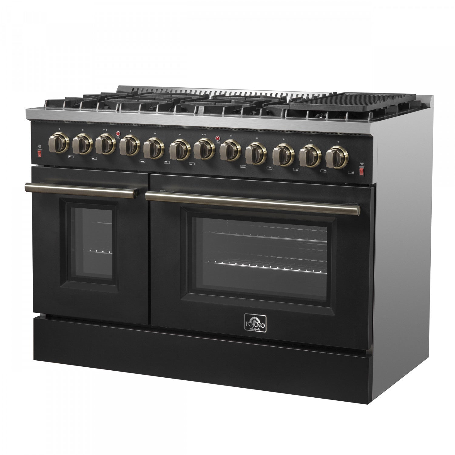 Forno Galiano 48" Black Freestanding Dual Fuel Double Oven Range with True Convection (6.58 Cu. Ft.) - FFSGS6156-48BLK