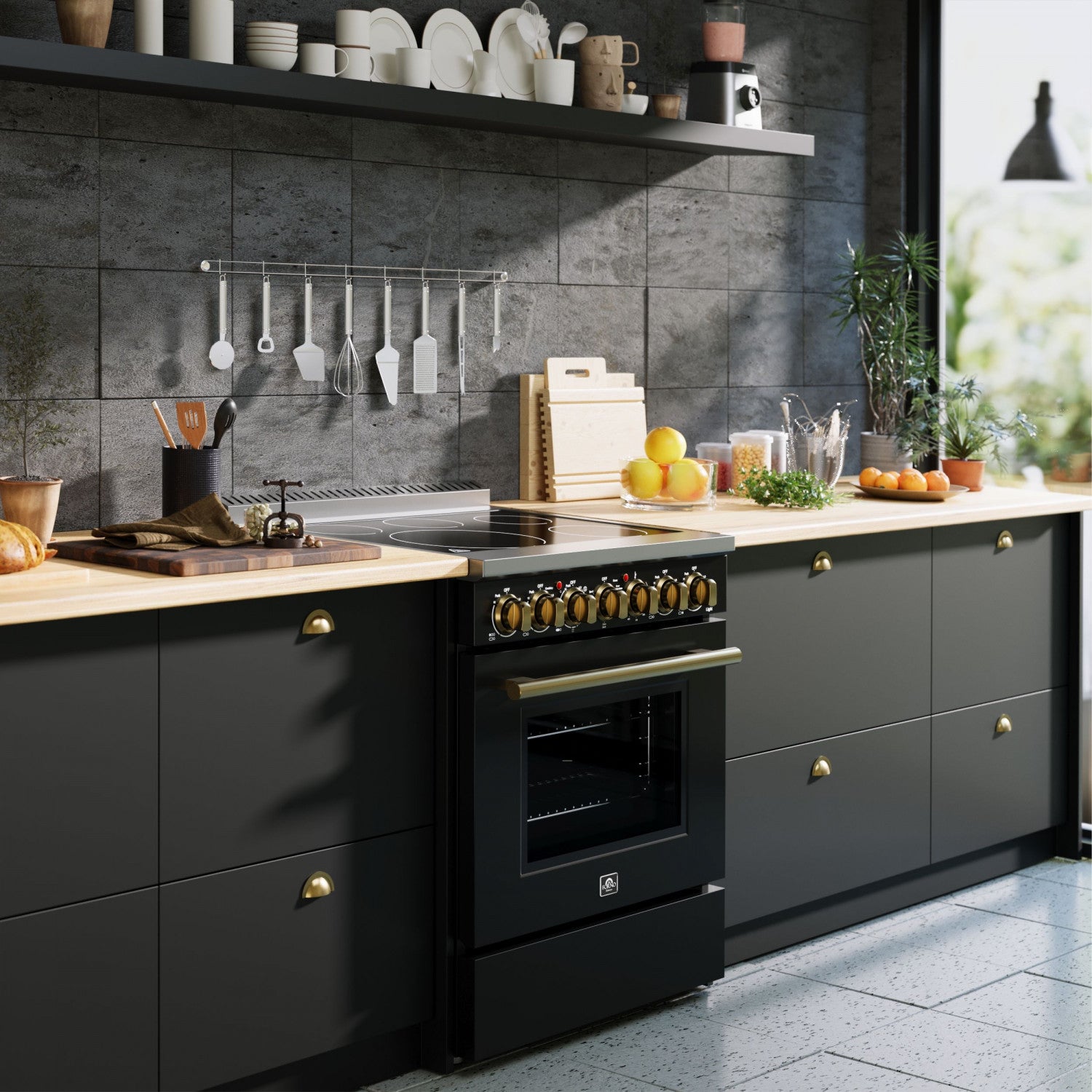 Forno Paolo Black Freestanding Electric Range with True Convection (4.38 Cu. Ft.) - FFSEL6011-30BLK