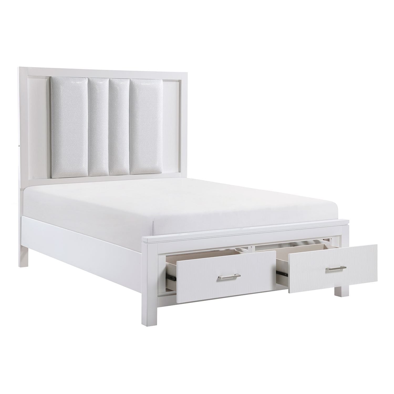 Paris 3-Piece Queen Storage Bed with LED Lighting - White, Silver