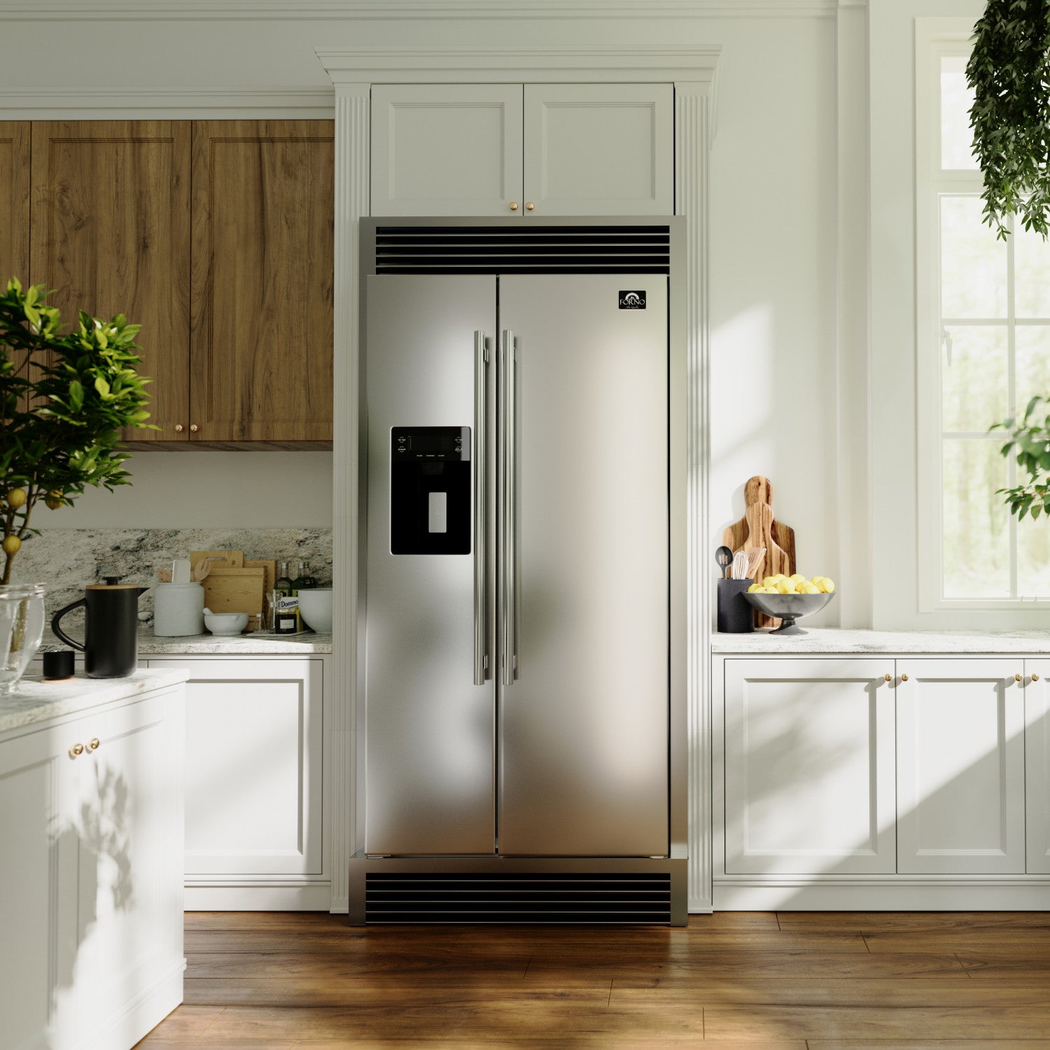 Forno Salerno 40" 20 Cu.Ft. Stainless Steel Built-in Side-by-Side Refrigerator with Ice & Water Dispenser - FFRBI1844-40SG