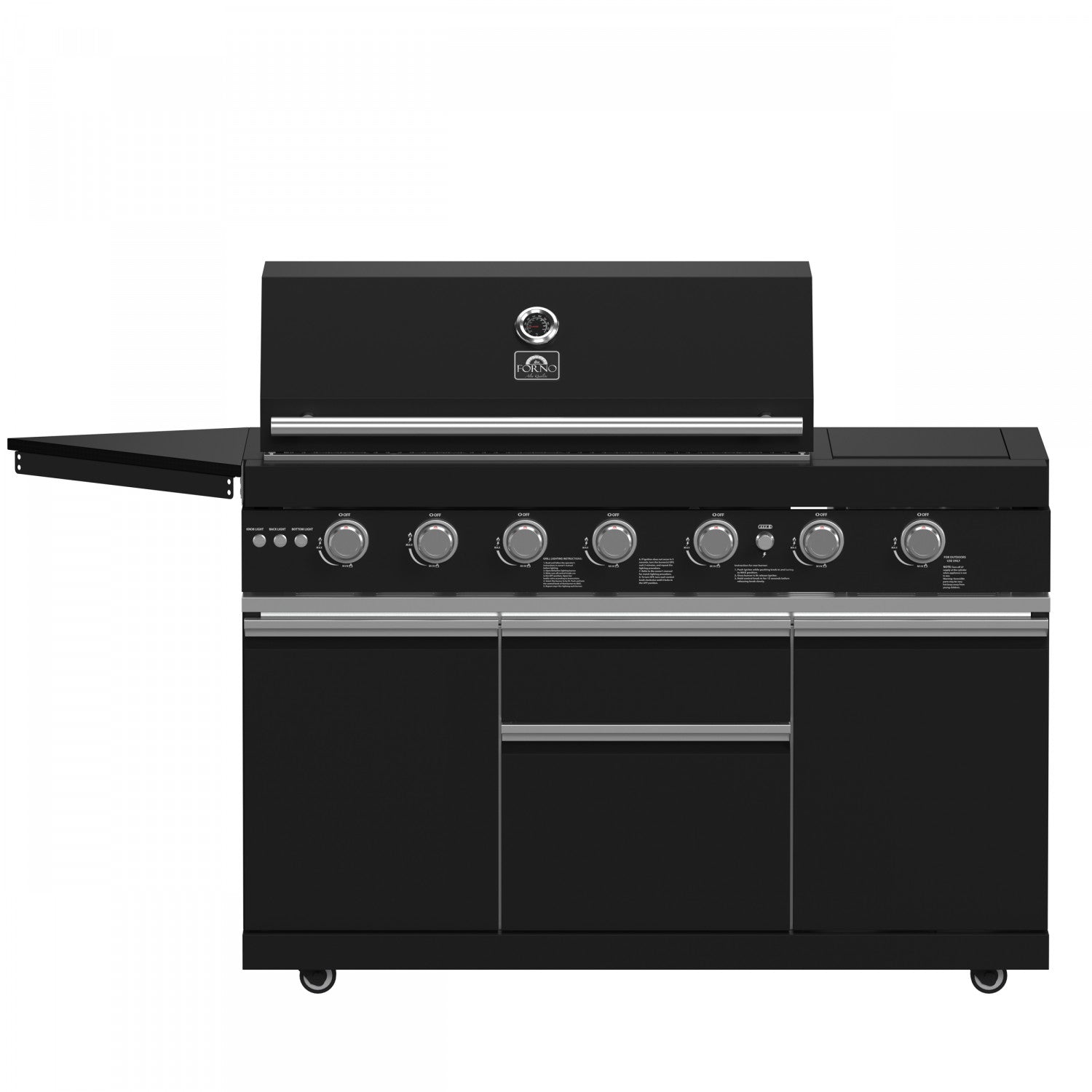 Forno All'Aperto Black Countertop Outdoor Kitchen with 74,600 BTU BBQ, Pizza Oven and Bar Module - FODKT2551BLK