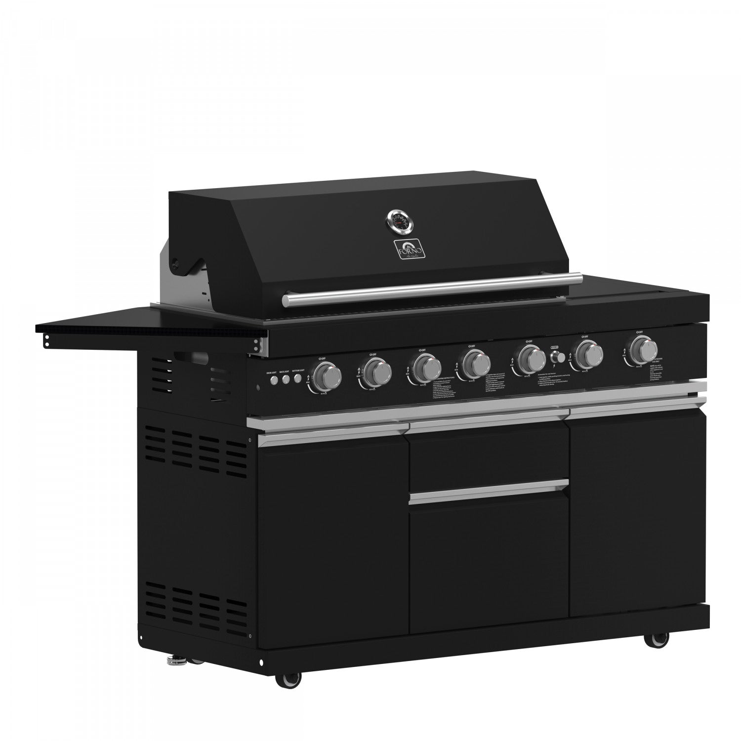 Forno All'Aperto Black Countertop Outdoor Kitchen with 74,600 BTU BBQ, Pizza Oven and Bar Module - FODKT2551BLK