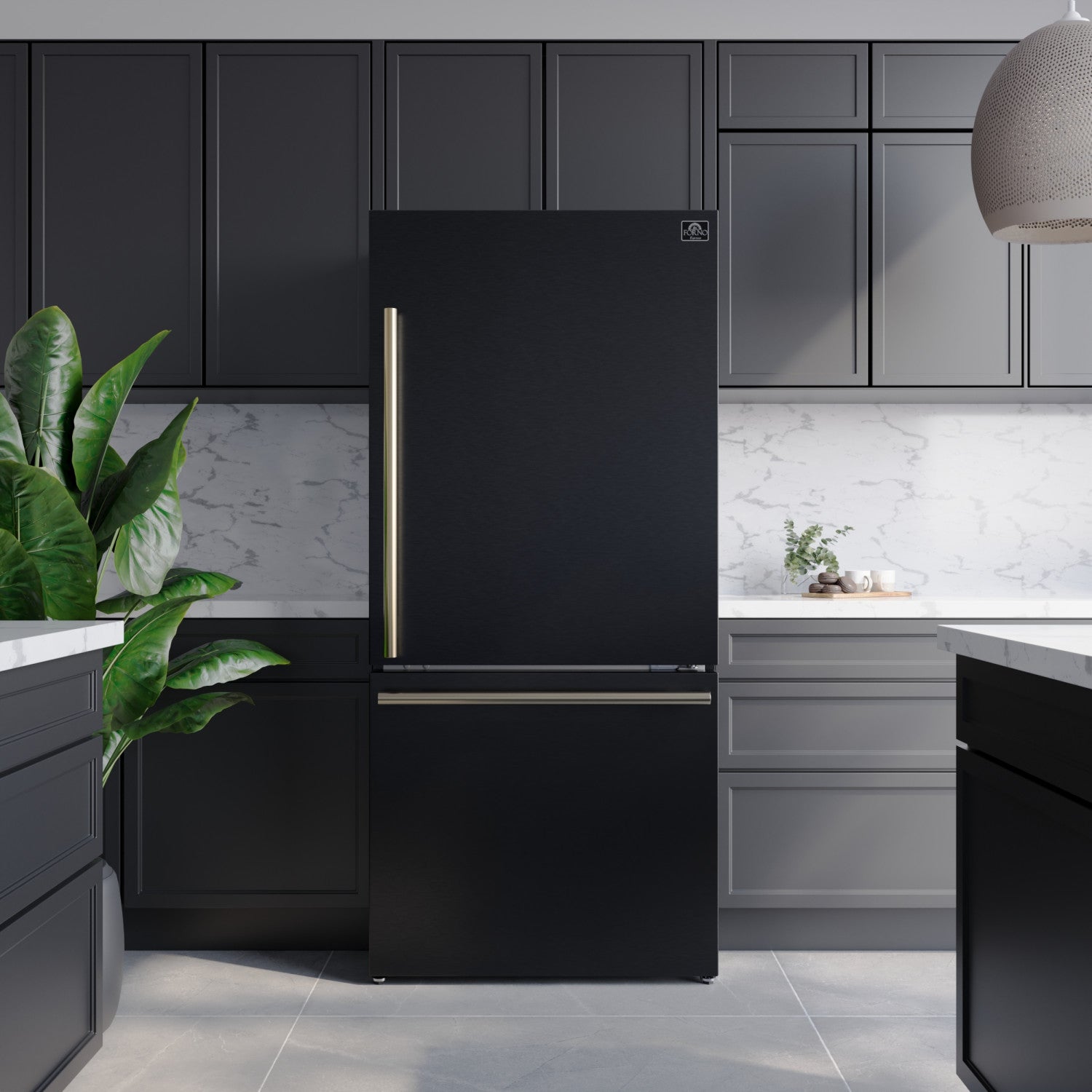 Forno Milano 31" 17.2 Cu.Ft. Black Bottom Freezer Refrigerator with Right Swing Door - FFFFD1785-31BLK