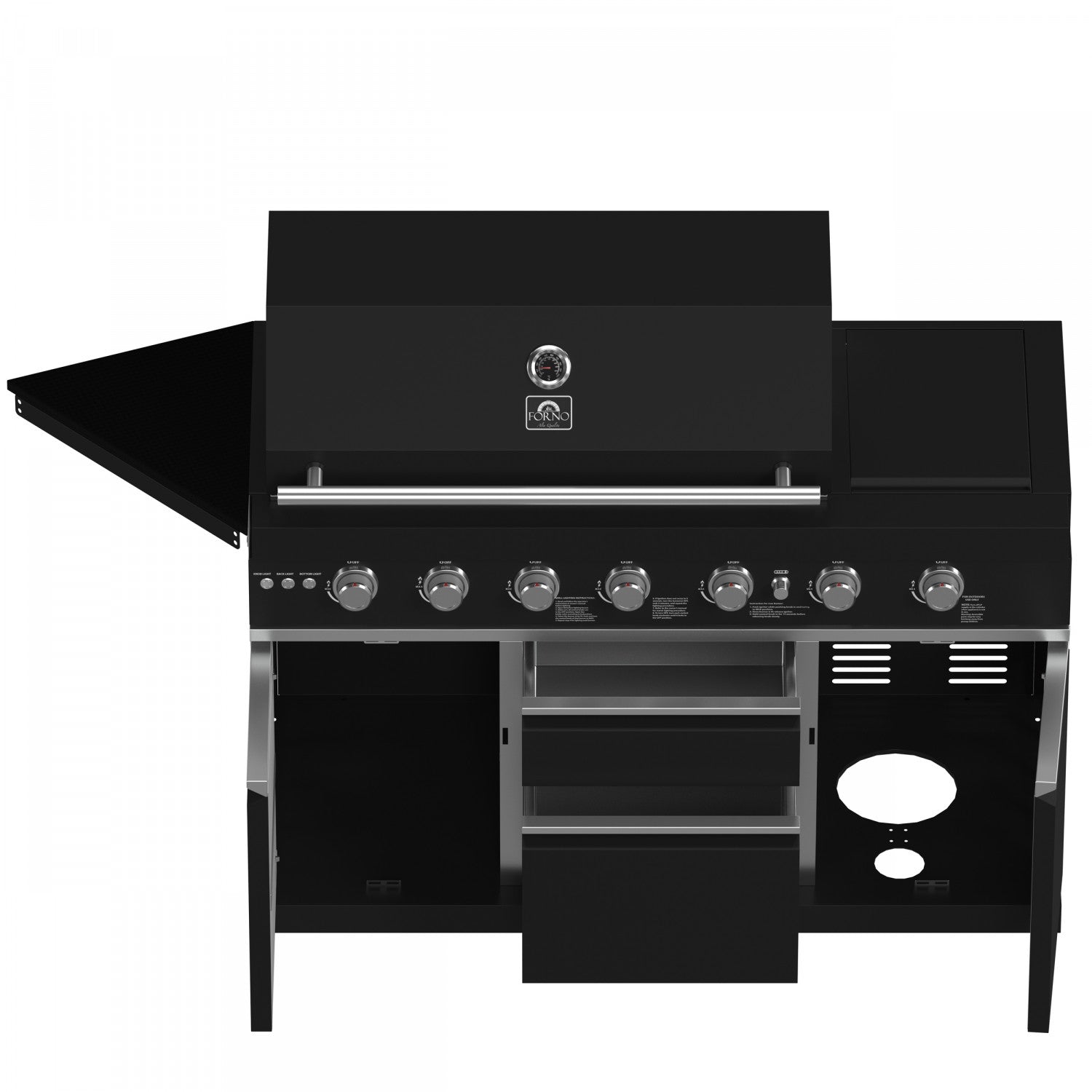 Forno All'Aperto Black Countertop Outdoor Kitchen with 74,600 BTU BBQ, Pizza Oven and Bar Module - FODKT2551BLK