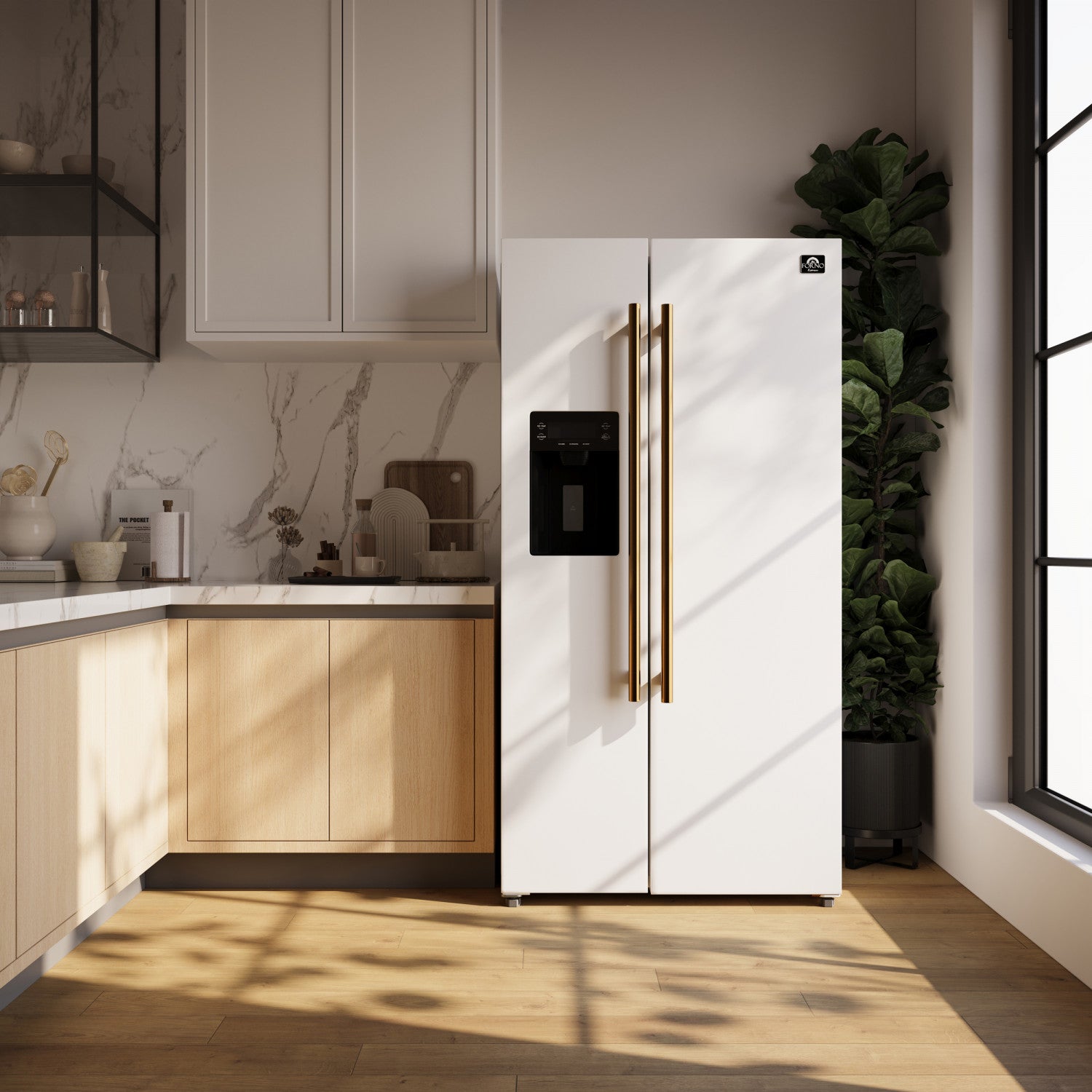 Forno Salerno 36" 20 Cu.Ft. White Side-by-Side Refrigerator with Ice & Water Dispenser - FFRBI1844-36WHT