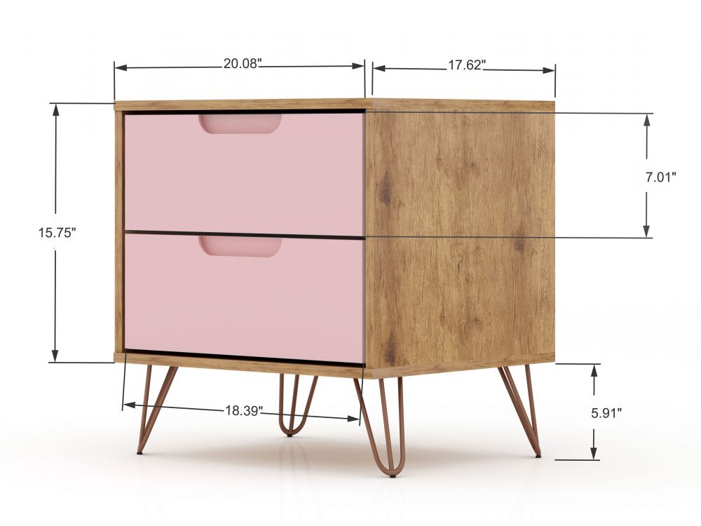 Nuuk 5-Drawer Dresser and Night Table Set - Nature/Rose Pink