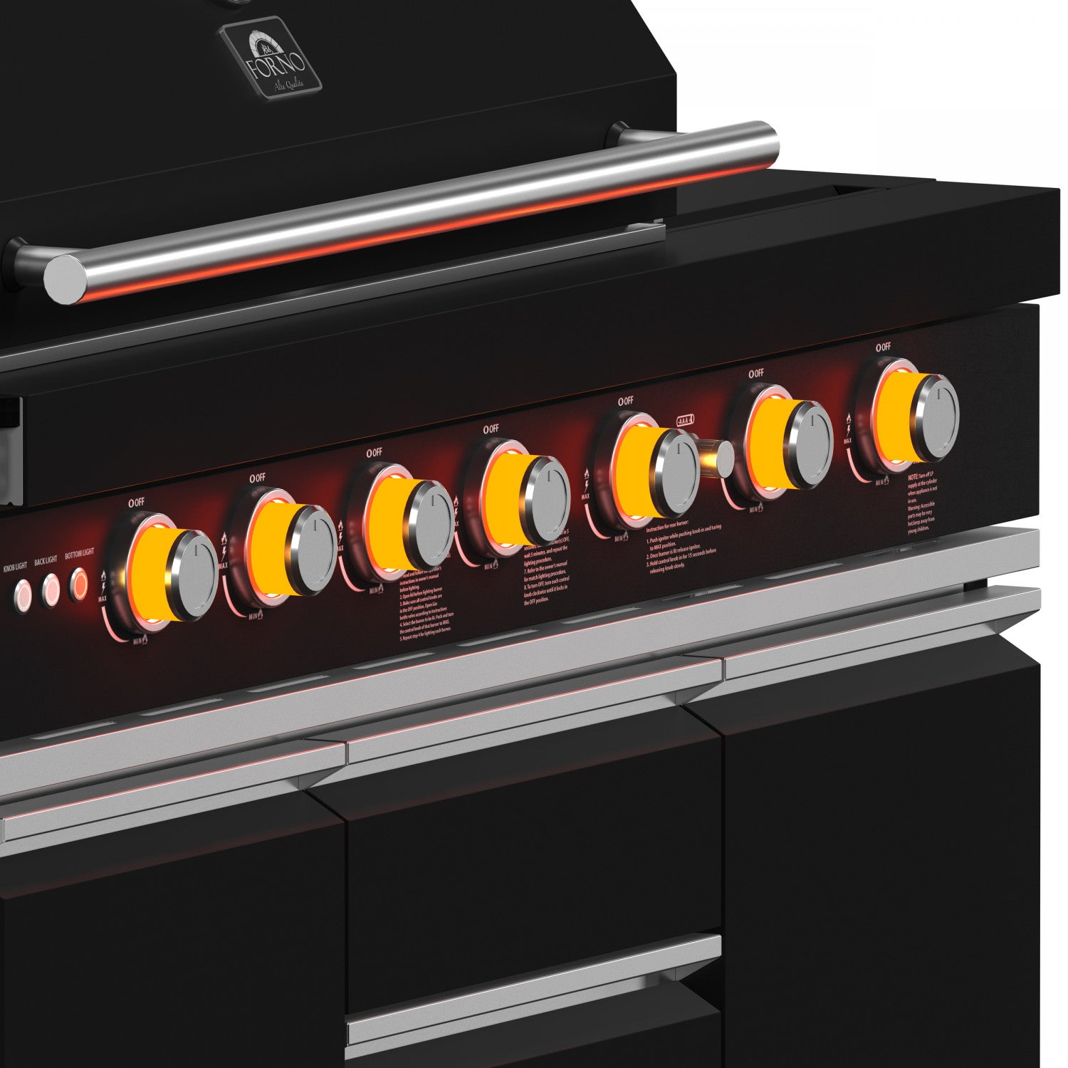 Forno All'Aperto Black Countertop Outdoor Kitchen with 74,600 BTU BBQ, Pizza Oven and Bar Module - FODKT2551BLK