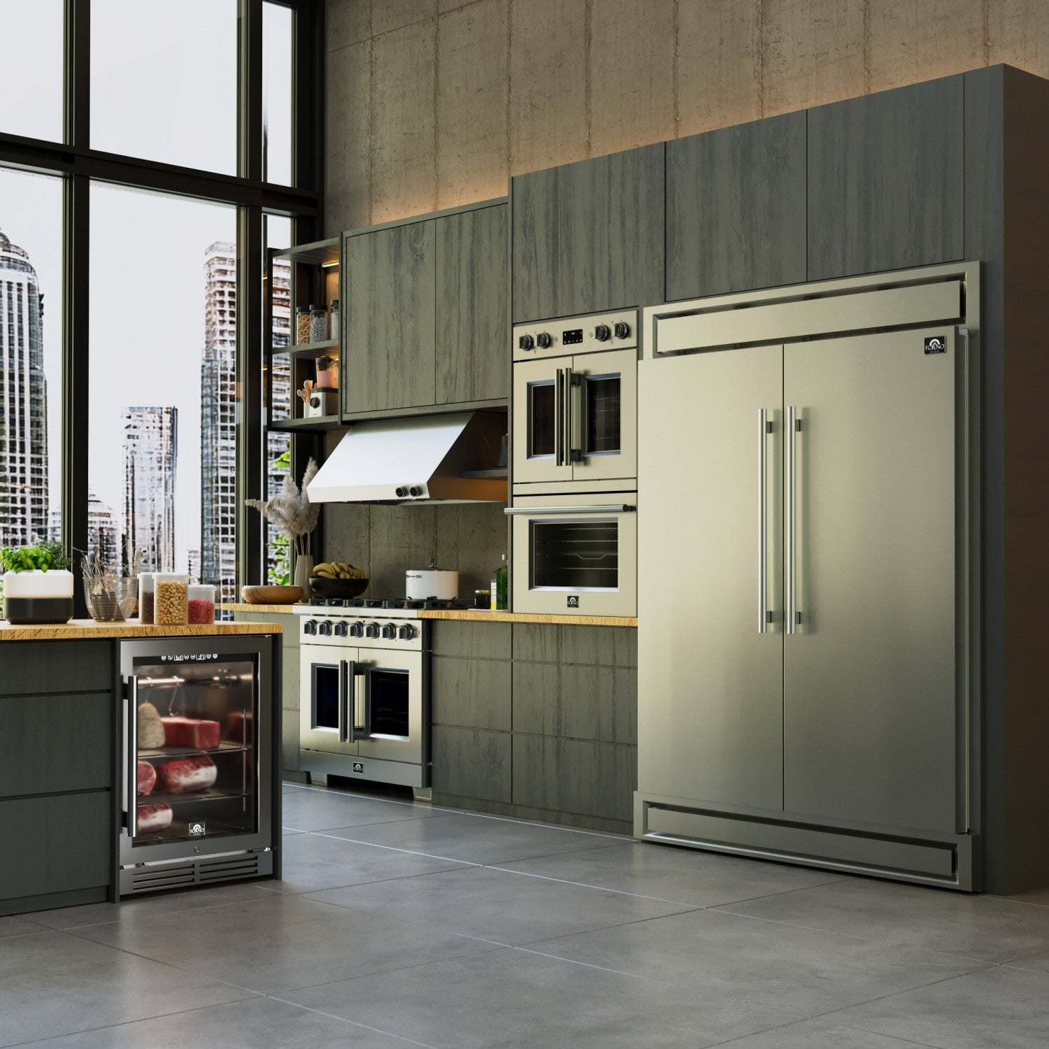Forno Gallico Stainless Steel 30" French Door Double Wall Oven with Air Fry and Sous Vide (7.36 Cu. Ft.) - FBOEL1388-30