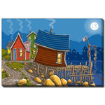 Moonlit Village Wall Art - Multi-Colour - 16 X 20