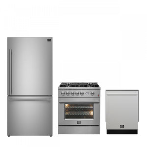 Forno Premium Stainless Steel Kitchen Package with Gas Range, Bottom Freezer Refrigerator and Dishwasher - FBDL-012-01CAUS