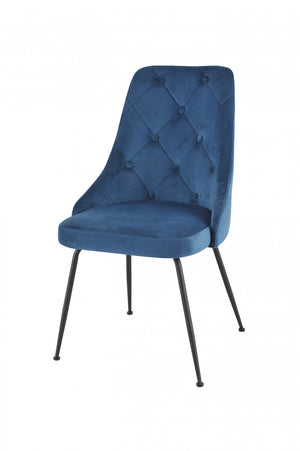 Peacock Velvet Dining Chair - Blue/Black - Set of Two