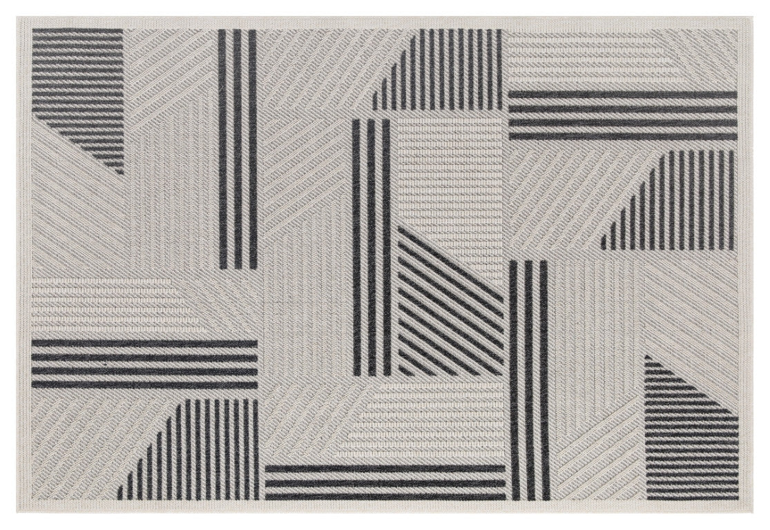 Assia Modern Outdoor Rug - 6' x 9' - Grey/Black