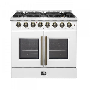 Forno Galiano 36" White French Door Dual Fuel Range with True Convection (5.36 Cu. Ft.) - FFSGS6356-36WHT