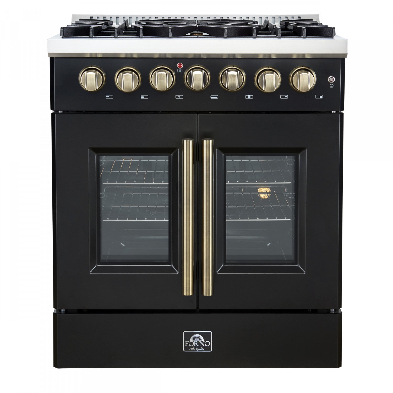 Forno Galiano 30" Black French Door Dual Fuel Range with True Convection (4.32 Cu. Ft.) - FFSGS6356-30BLK
