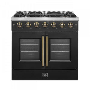 Forno Galiano 36" Black French Door Freestanding Gas Range (5.36 Cu. Ft.) - FFSGS6444-36BLK