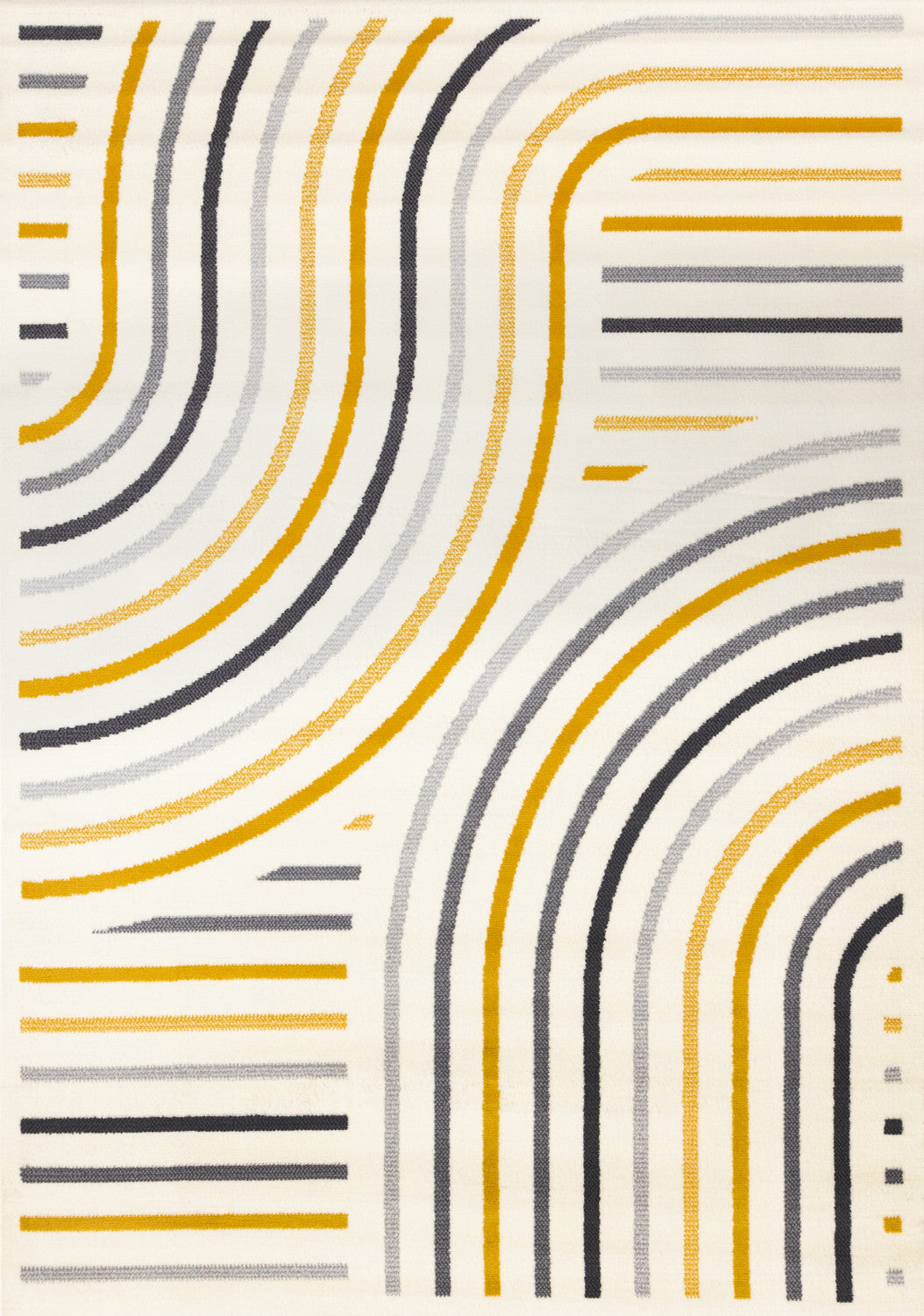 Functional Modern Curves Area Rug - 5' X 8' - Cream/Yellow