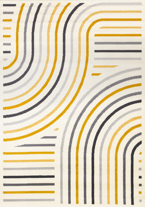 Functional Modern Curves Area Rug - 5' X 8' - Cream/Yellow