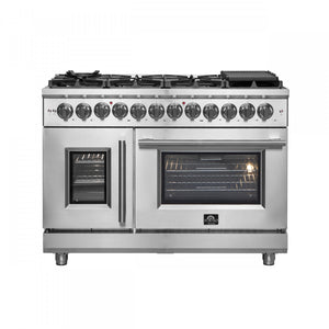 Forno Massimo 48" Stainless Steel Freestanding Dual Fuel Double Oven Range with Air Fry (6.58 Cu. Ft.) - FFSGS6325-48