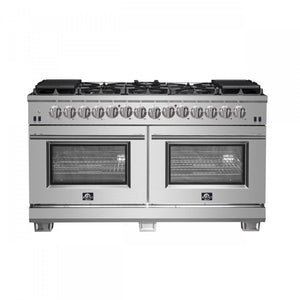Forno Capriasca 60" Stainless Steel Dual Fuel Double Oven Range with True Convection And Air Fry (8.54 Cu. Ft.) - FFSGS6187-60