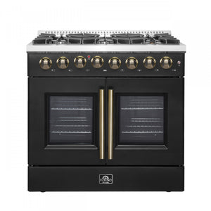 Forno Galiano 36" Black French Door Dual Fuel Range with True Convection (5.36 Cu. Ft.) - FFSGS6356-36BLK