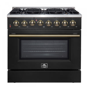 Forno Galiano 36" Black Dual Fuel Range with True Convection (5.36 Cu. Ft.) - FFSGS6156-36BLK