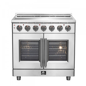 Forno Massimo 36" Stainless Steel French Door Electric Range with True Convection and Air Fry (5.36 Cu. Ft) - FFSEL6955-36