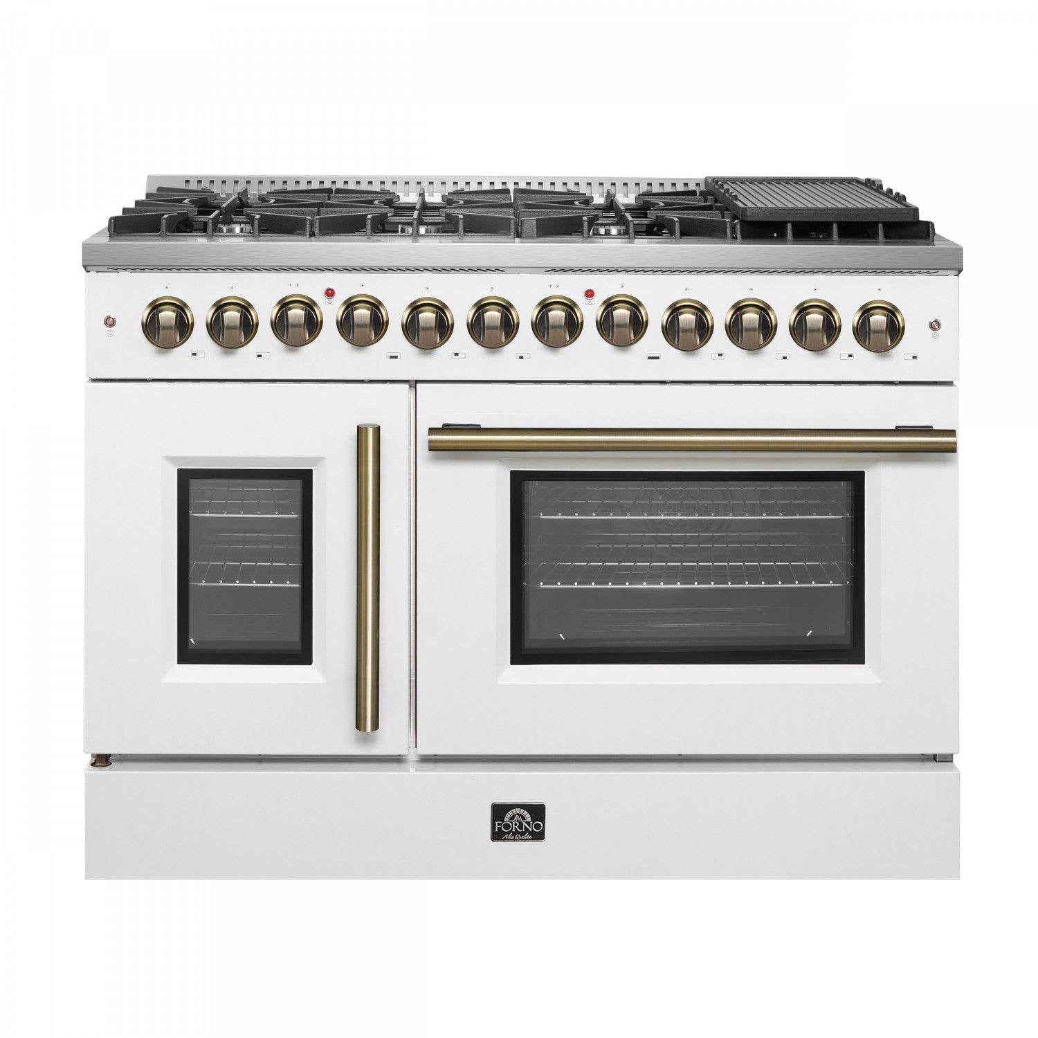 Forno Galiano 48" White Freestanding Dual Fuel Double Oven Range with True Convection (6.58 Cu. Ft.) - FFSGS6356-48WHT
