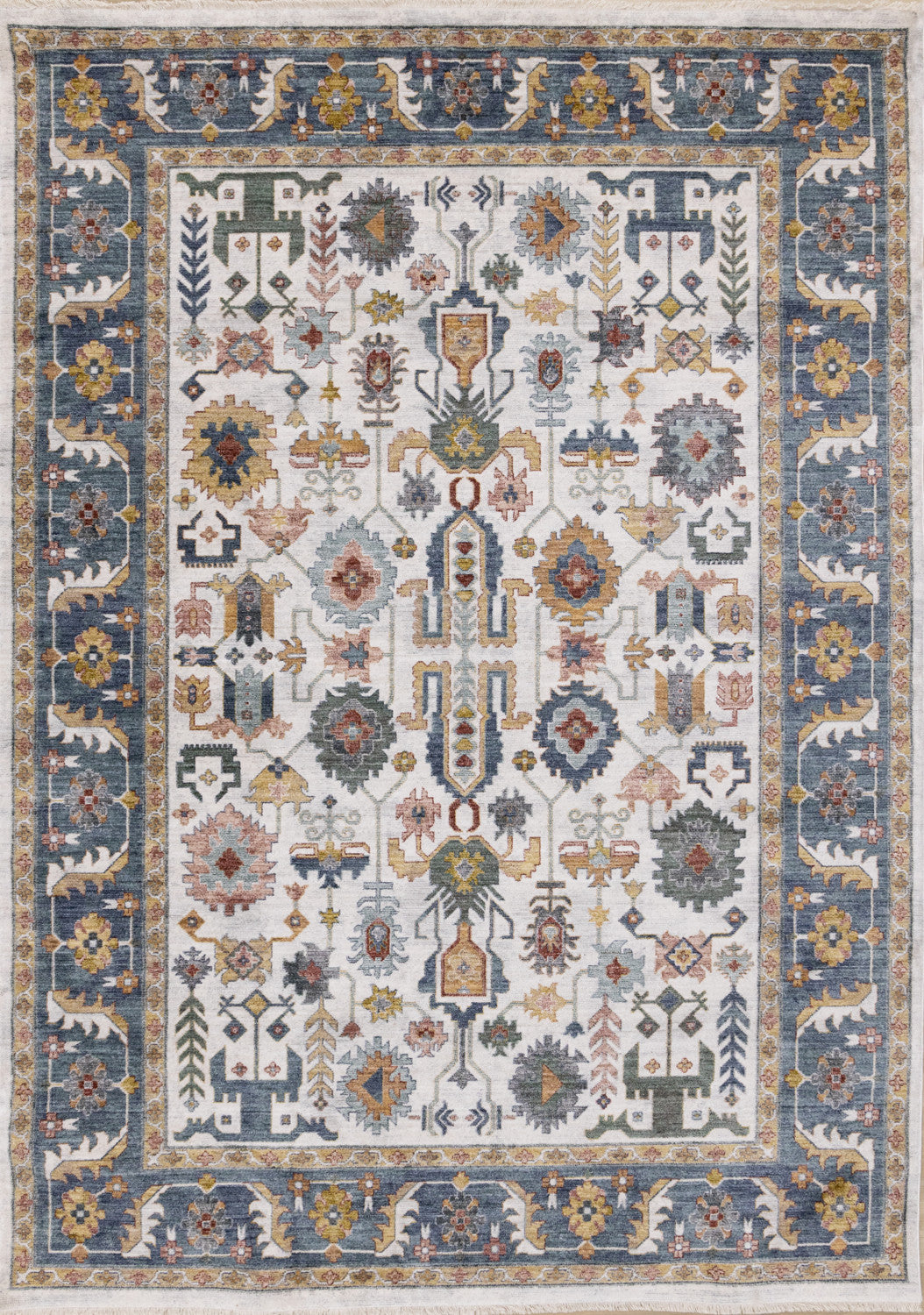 Macie Traditional Border Area Rug - 8' X 11' - Cream/Blue