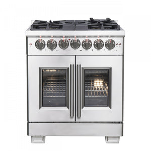 Forno Capriasca 30" Stainless Steel French Door Dual Fuel Range with True Convection (4.32 Cu. Ft.) - FFSGS6387-30