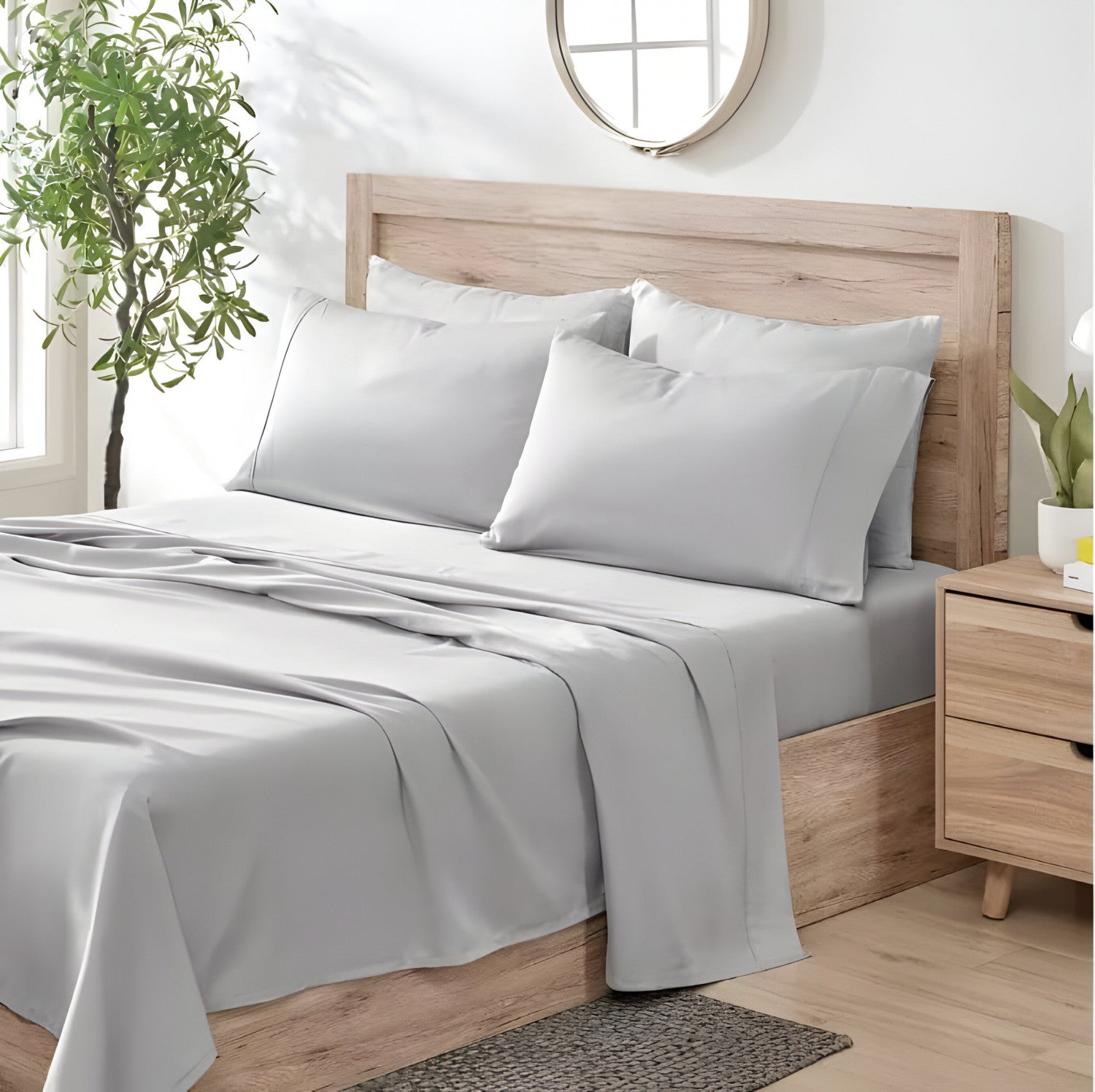 Kindle 100% Organic Cotton King Sheet Set - Light Grey