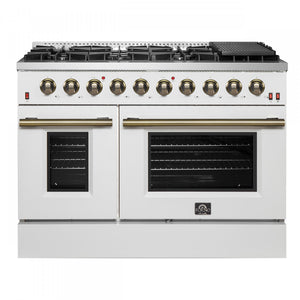 Forno Galiano 48" White Freestanding Double Oven Gas Range (6.58 Cu. Ft.) - FFSGS6244-48WHT