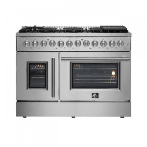 Forno Galiano 48" Stainless Steel Freestanding Dual Fuel Double Oven Range with True Convection (6.58 Cu. Ft.) - FFSGS6356-48