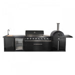 Forno All'Aperto Black Countertop Outdoor Kitchen with 74,600 BTU BBQ, Pizza Oven and Bar Module - FODKT2551BLK