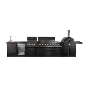 Forno All'Aperto Black Countertop Outdoor Kitchen with 86,600 BTU BBQ, 24" Plancha and 18" Pizza Oven - FODKT2568BLK
