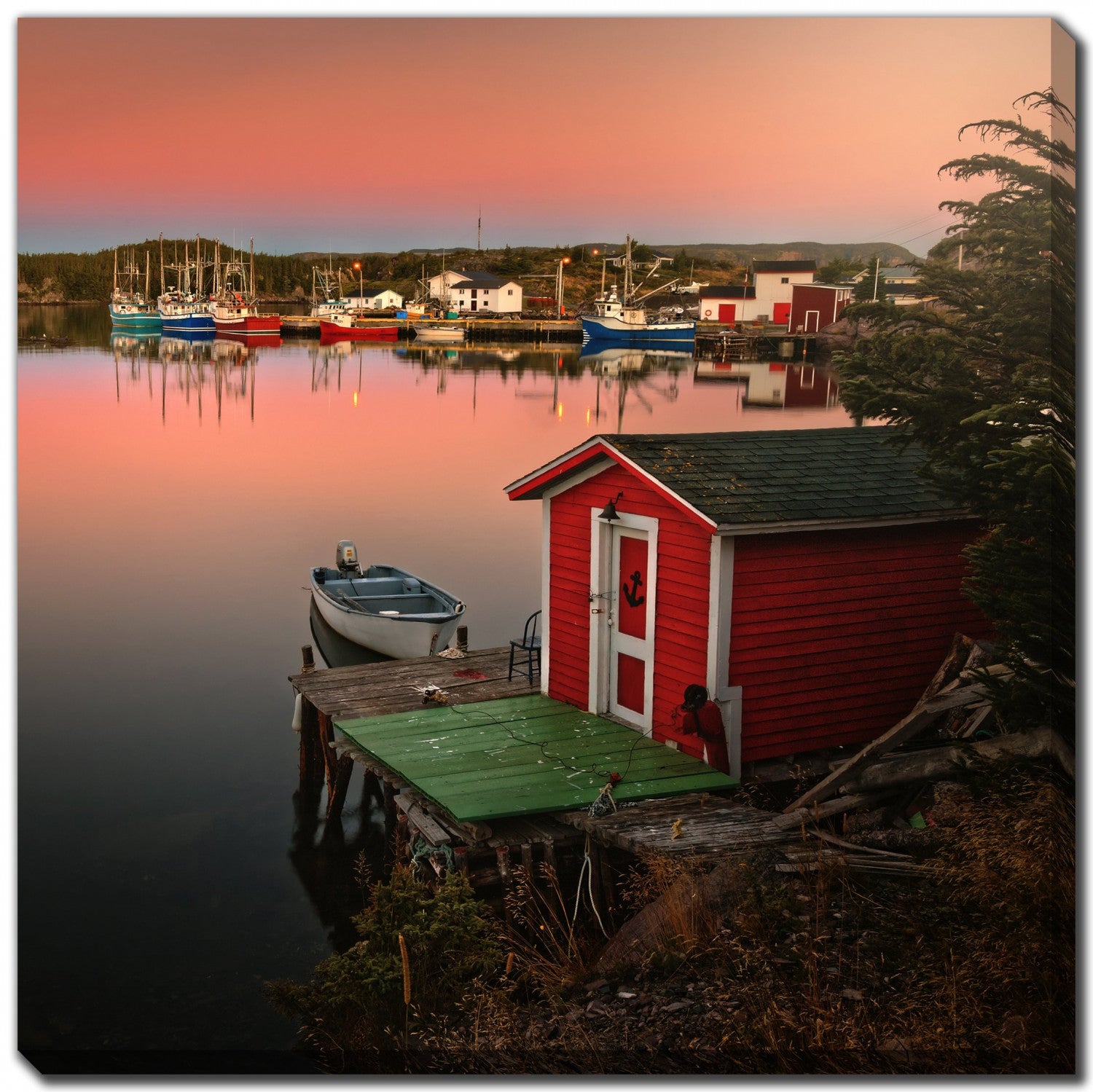 Dockside Glow Wall Art - Red/Orange - 30 X 30