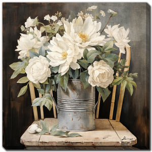 Chairside Charm Wall Art - White/Brown - 30 X 30