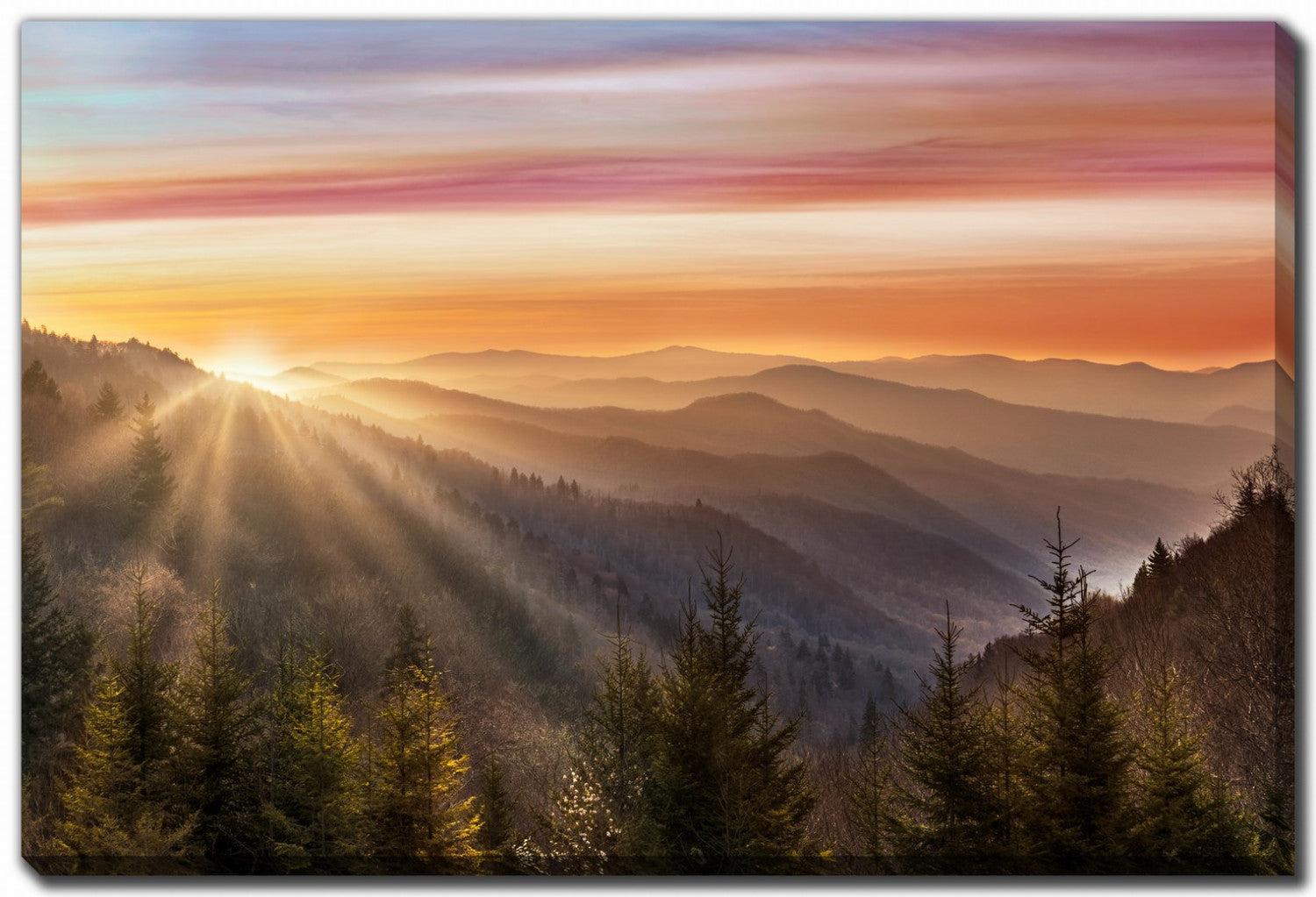 Mountain Light Wall Art - Orange/Green - 38 X 60