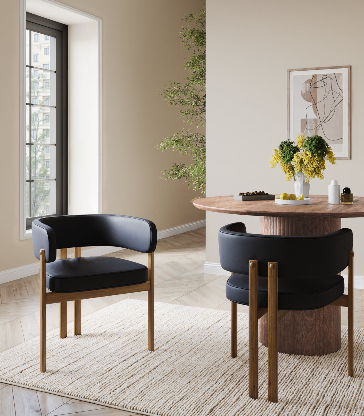 Rhett Dining Chair - Black/Walnut - Set of Two