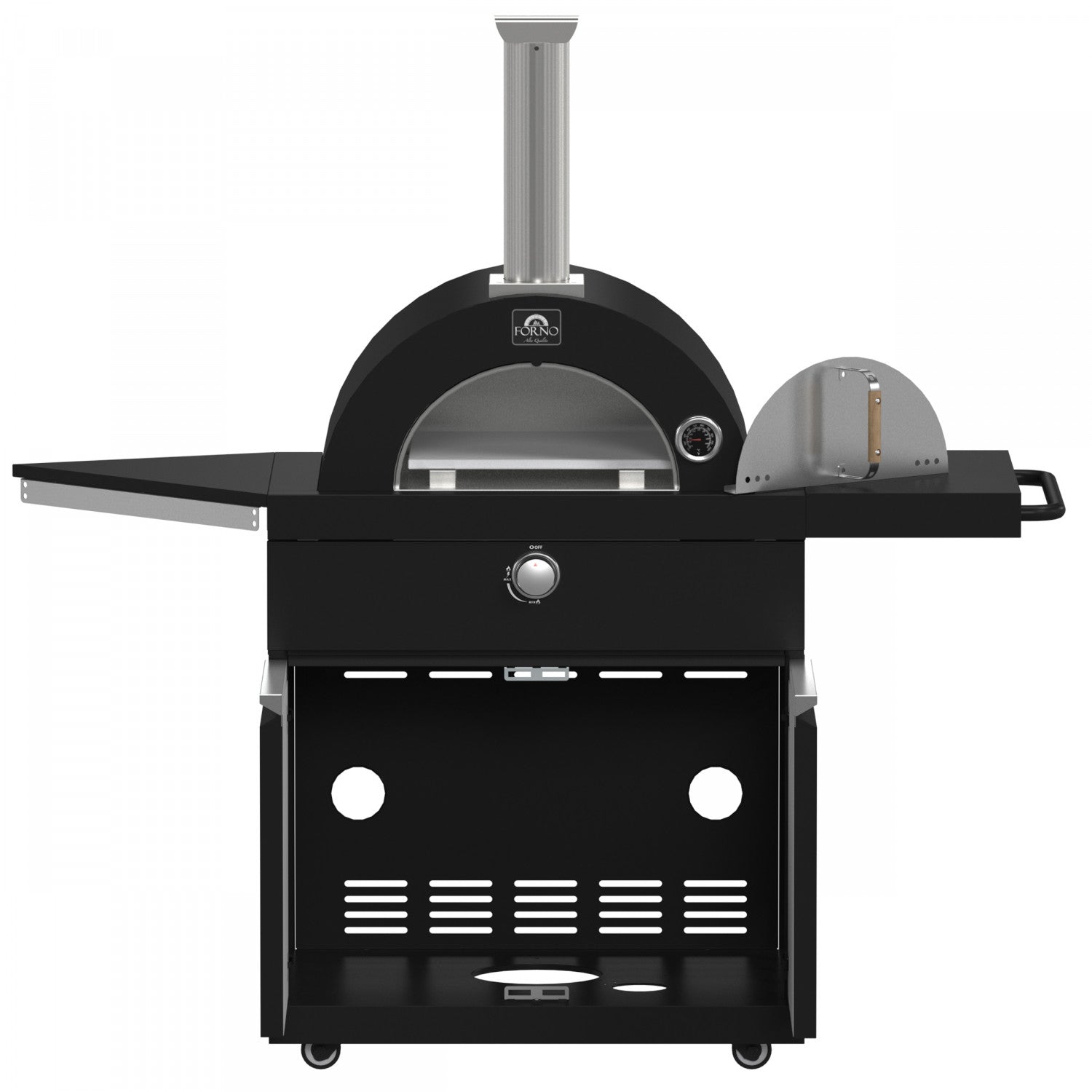 Forno All'Aperto Black Countertop Outdoor Kitchen with 74,600 BTU BBQ, Pizza Oven and Bar Module - FODKT2551BLK