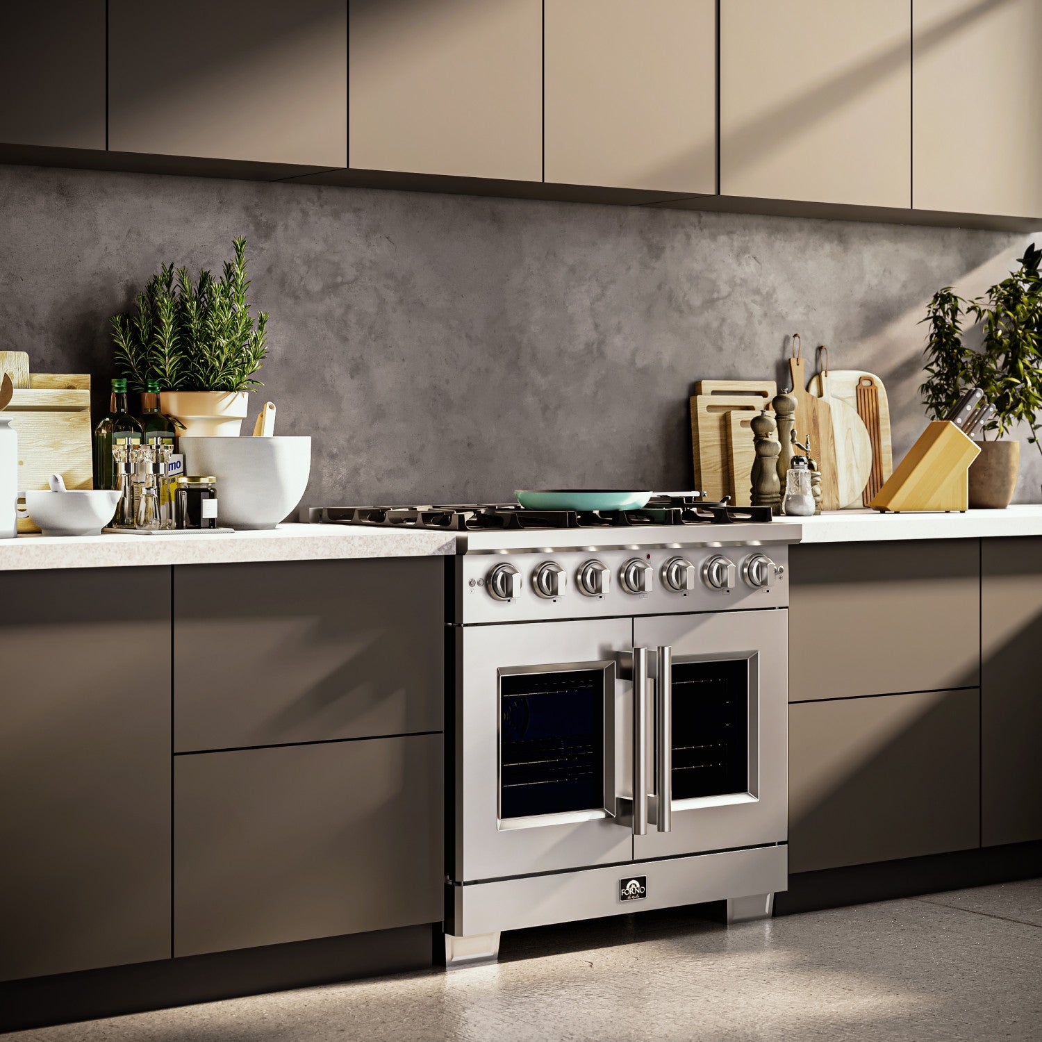 Forno Capriasca 36" Stainless Steel French Door Freestanding Gas Range with Air Fry (5.36 Cu. Ft.) - FFSGS6460-36