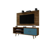 Lekedi 63" TV Stand and Panel Set - Rustic Brown/Aqua Blue