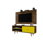 Lekedi 63" TV Stand and Panel Set - Rustic Brown/Yellow