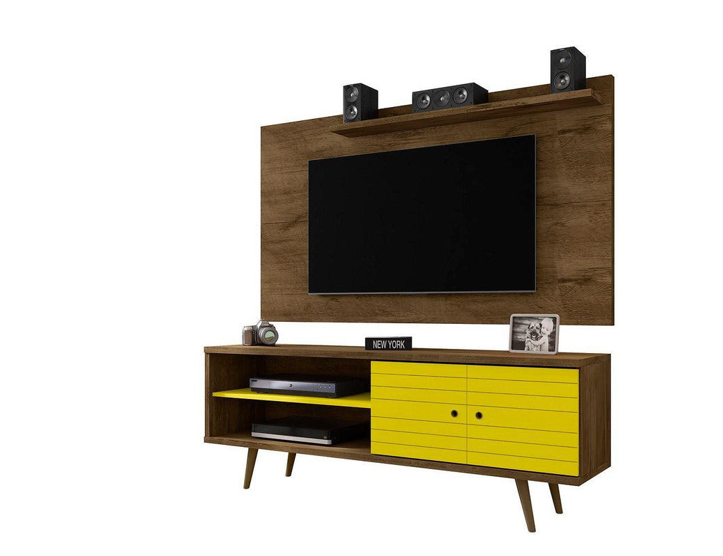 Lekedi 63" TV Stand and Panel Set - Rustic Brown/Yellow