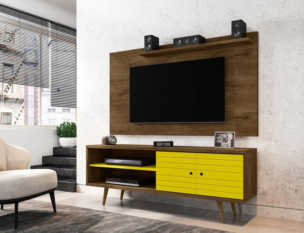 Lekedi 63" TV Stand and Panel Set - Rustic Brown/Yellow